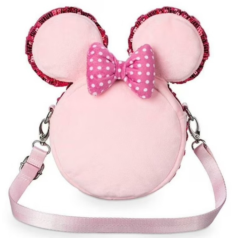 Disney Parks Minnie Mouse Macaron Plush Crossbody Bag Pink Sequin